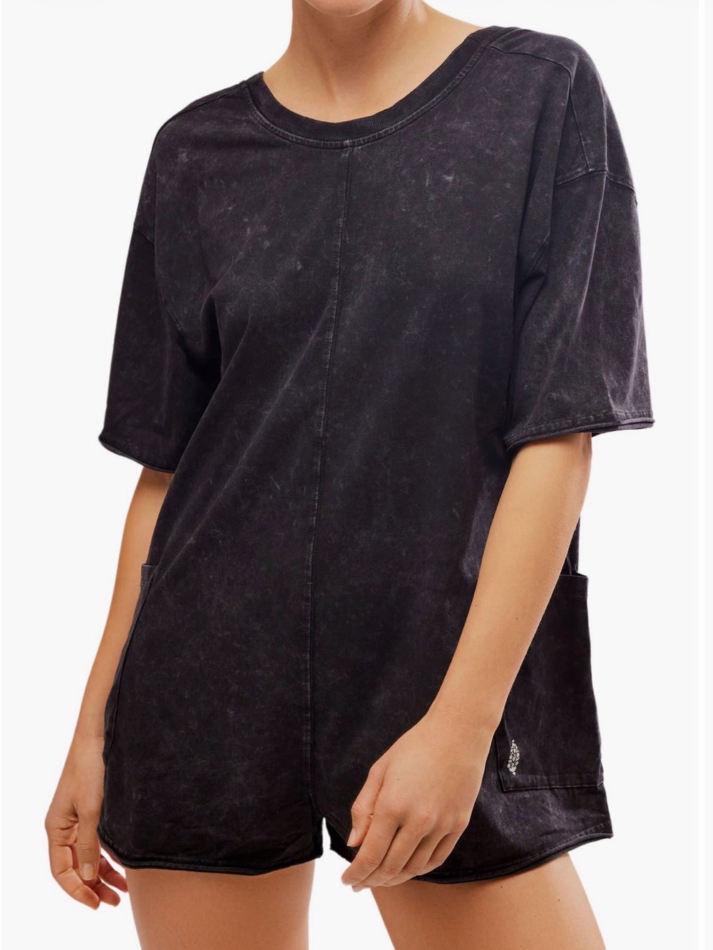 Free People FP Movement Hot Shot Tee Romper, washed black, sz S, nwt🖤